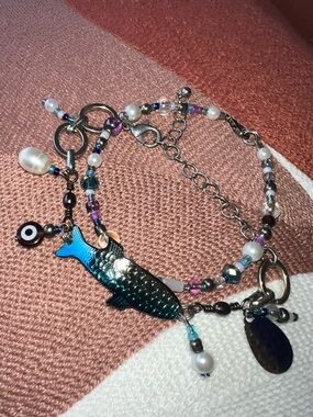 Iridescent Fish Charm Bracelet with Matching Complimentary Bracelet